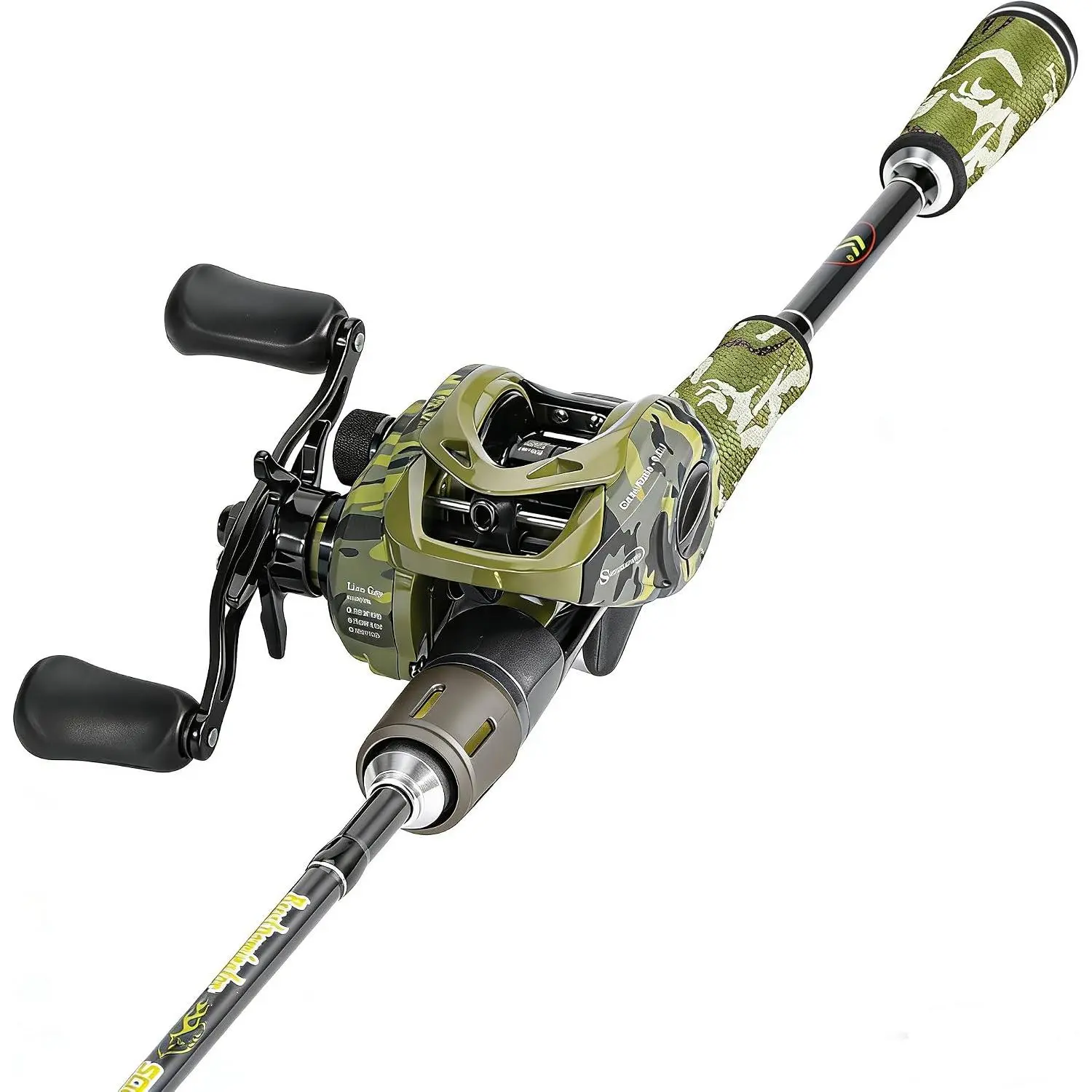 Baitcaster Combo, 30Ton+24Ton Graphite 2- Blanks Casting Fishing Rod,SuperPolymer Handle,“S” Style Hook Keeper with Camo Baitcasting Reel