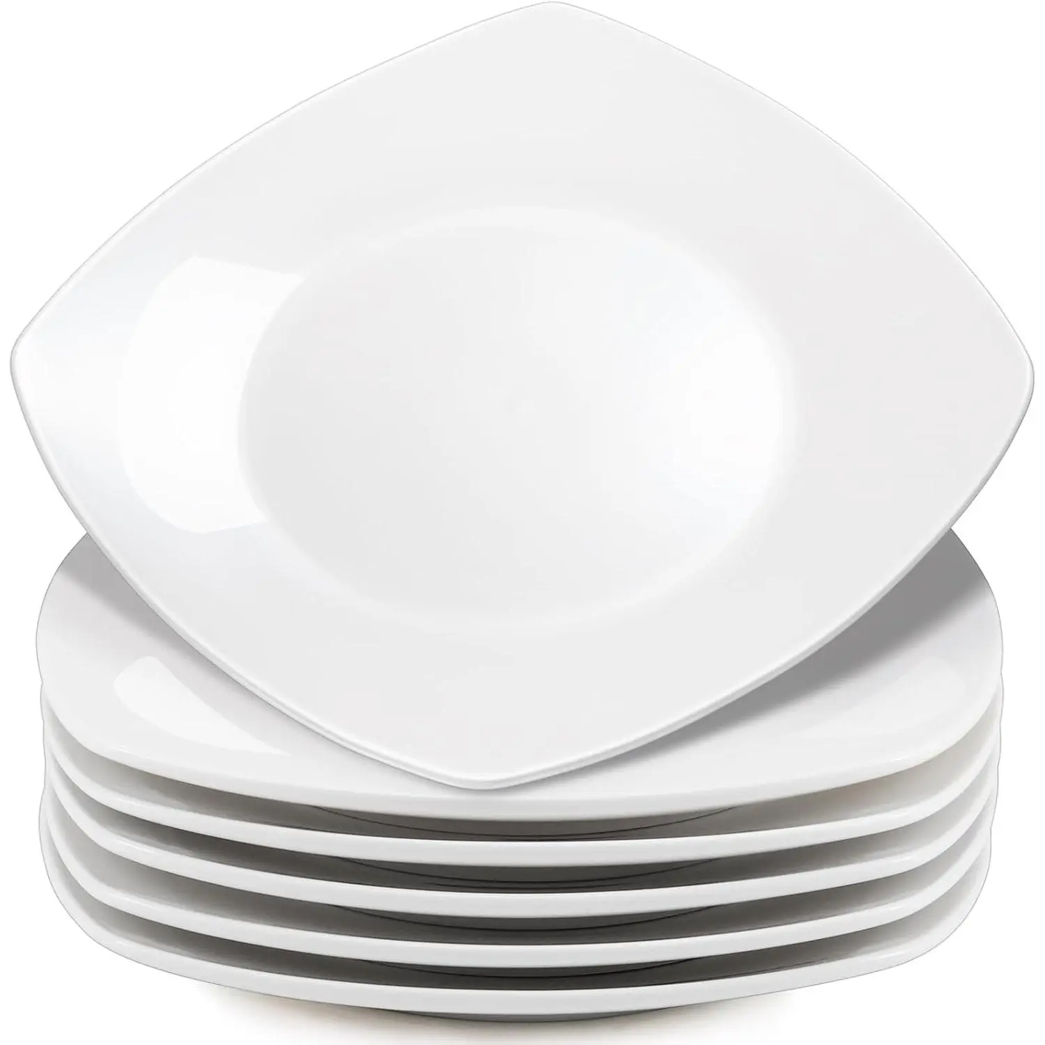 10.5'' Porcelain Dinner Plates, Set of 6 Square Dinner Plates, Porcelain Dessert Plate, White Square Serving Plate for Salad, Pasta, Steak, Snacks