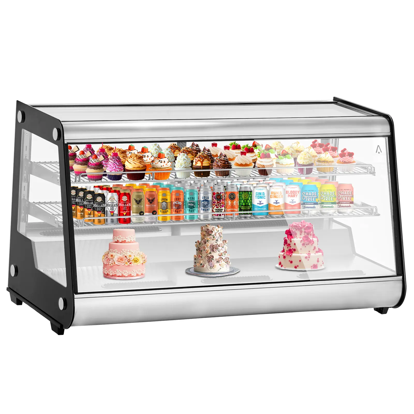 8.1 Cu.Ft Commercial Countertop Refrigerated Display Case – Glass Door, 2-Tier Adjustable Shelves, LED Lighting, Air-Cooled, Auto Defrost – For Bakery, Café, Restaurant