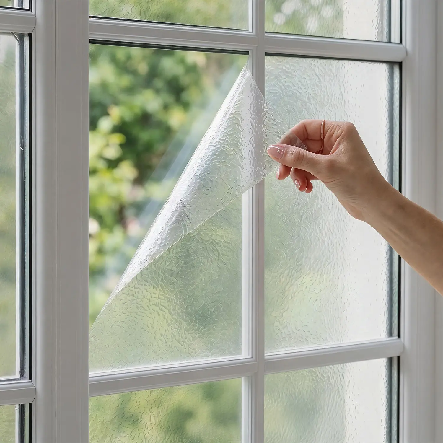 Ice Crystal Textured Static Cling Window Film, Non Adhesive Frosted Privacy Glass Sticker, Removable Anti-UV Opaque Window Decal for Bathroom Kitchen Apartment Home Privacy Decor