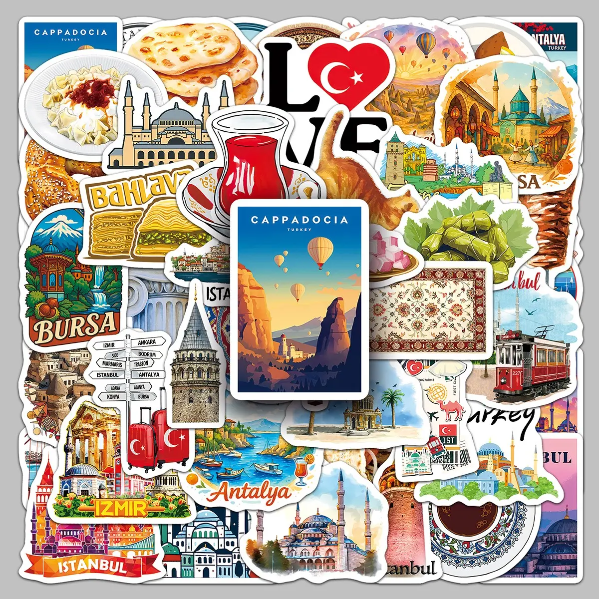 50pieces Turkey travel diary stickers cartoon exotic style creative decoration diy handbook water cup stickers