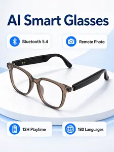 Bluetooth Glasses AI Smart Glasses Translation 180 Languages Remote Photo 12H Battery Suitable for Travel Business Gift TikTok Shop Hot Selling Cross-Border E-Commerce Bestseller Daily Practical Good Gift for Self-Use or Gifting High Appearance Portable D