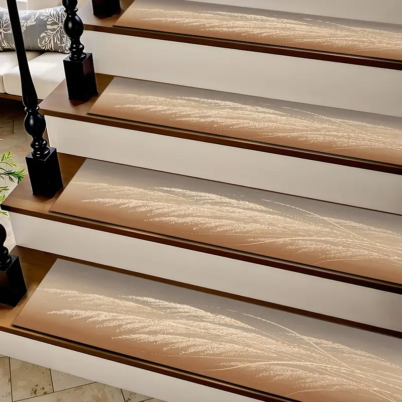6/8/15pcs Vintage Golden Reed Grass Diatom Mud Stair Treads, Super Absorbent Non Slip Carpet Mats for Wood Steps, Quick Drying Moisture Wicking Stair Runners, Anti Slip Washable Rugs for Dogs Kids Elderly
