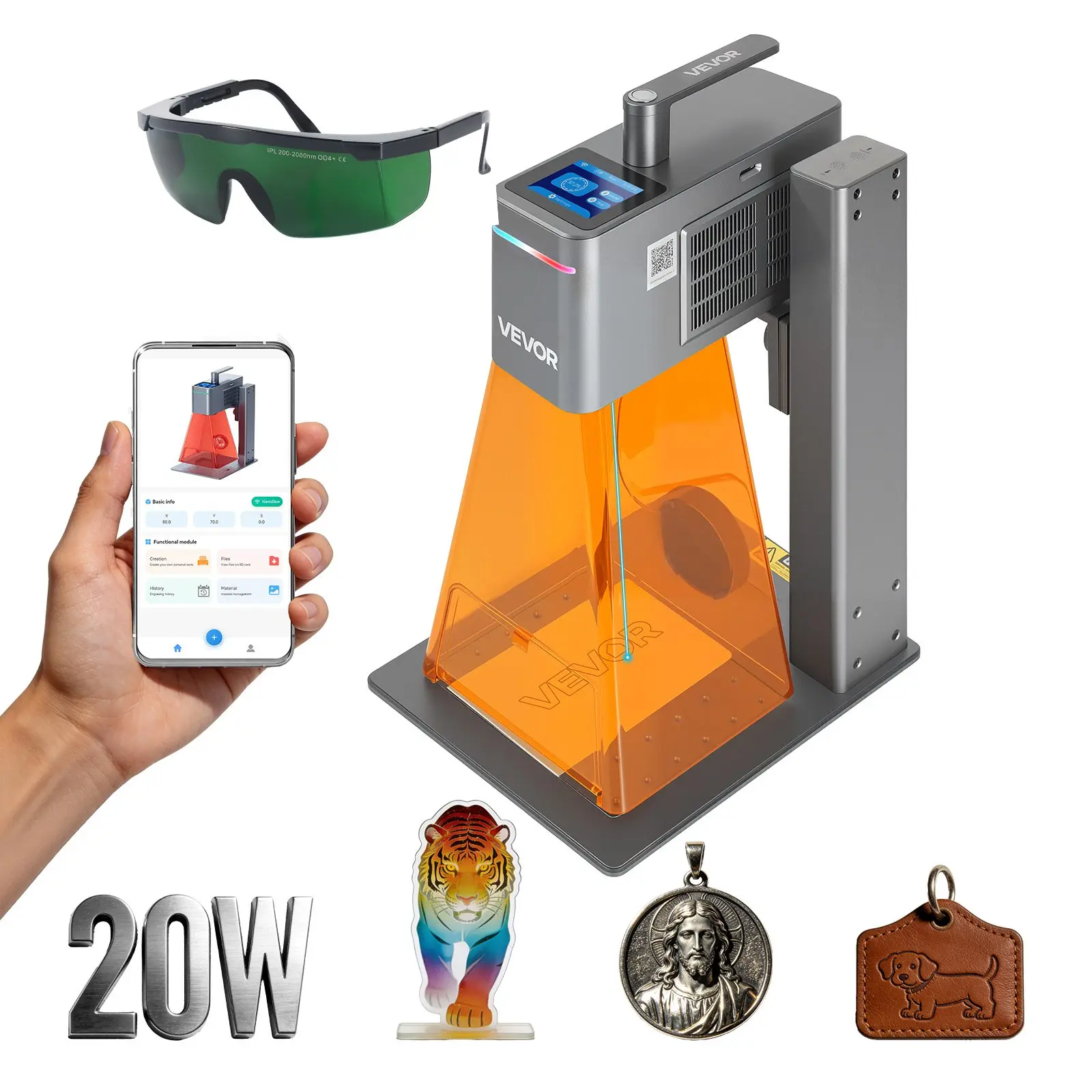 【Summerfinds】VEVOR 2-in-1 Dual Laser Engraver, 10, 000 mm/s High Speed, Portable 20W Blue and 2W IR Laser Engraving Machine, 6.3x 5.5 in Engraving Area, Manual Auto Focus, DIY Engraver Tool, for Wood Acrylic