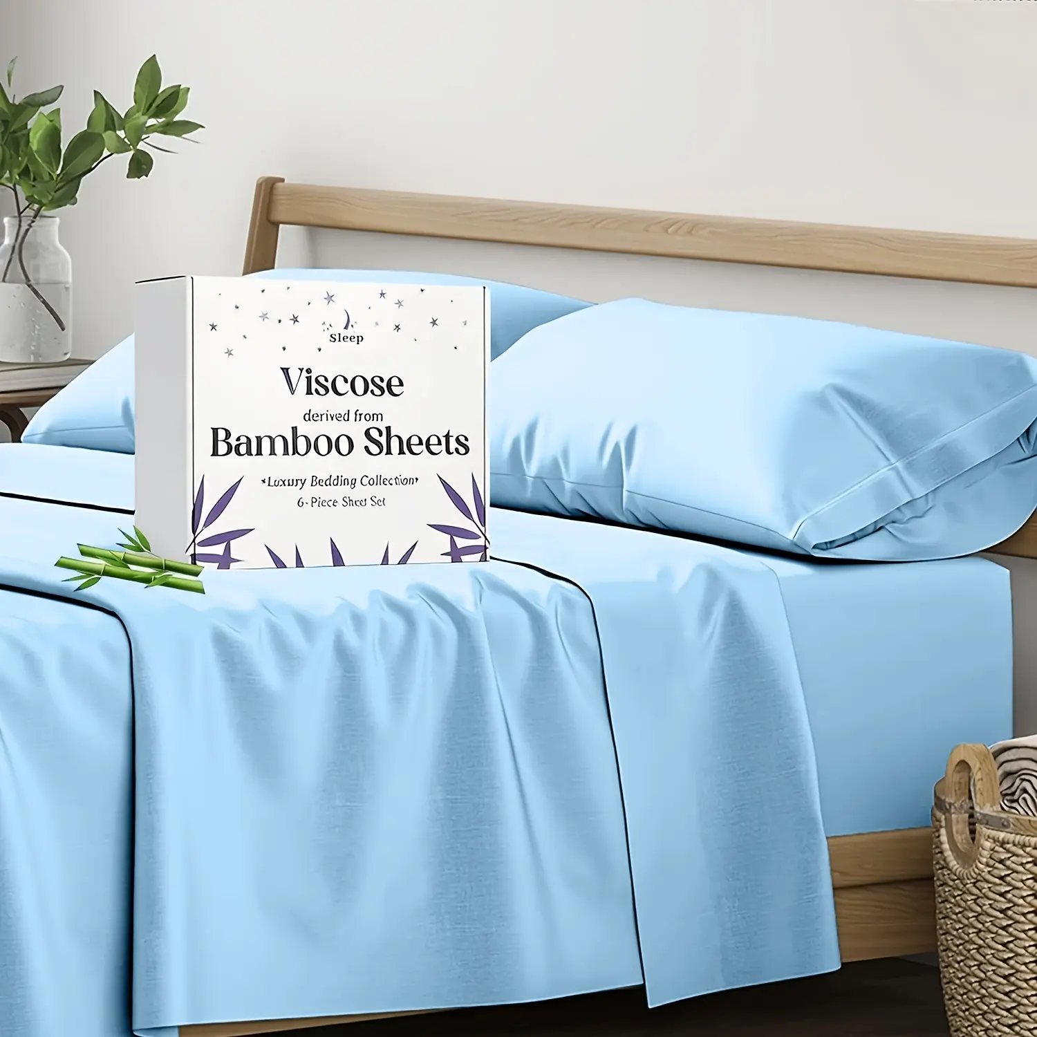 OS OMYSTYLE 6PC Bamboo Bedding Sheets Queen Size - 6 Piece Set, Crisp, Cooling, 14" Deep Pocket Hotel Bed Sheets Set, Rayon Derived From Bamboo Wrinkle, Fade, Stain Resistant Suitable For Room Decor Children's Rooms