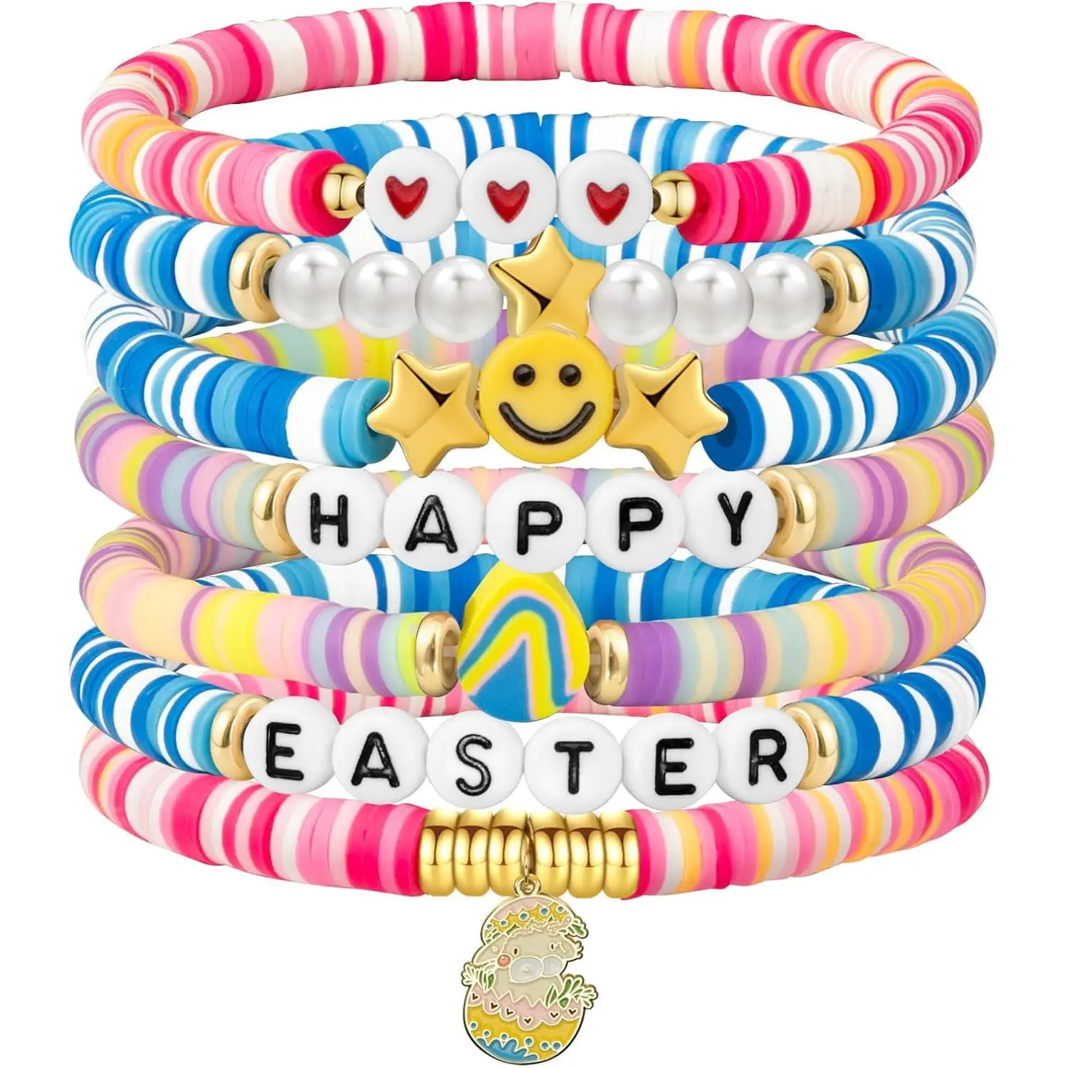 Friendship Beaded Bracelets for Women, Stackable Colorful Surfer Boho Clay Bead Stretch Bracelets