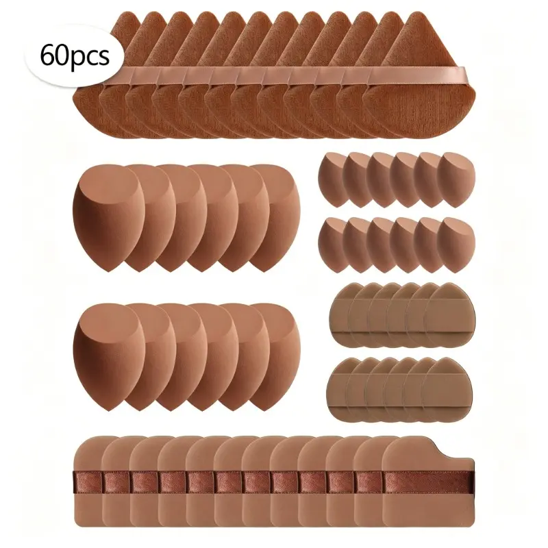Multi-Style Makeup Sponge Set, Soft Beauty Blender, Beauty Sponges, Triangle Velveteen Powder Pad, Flat Base Foundation Puff, Suitable for Liquid, Cream, Powder Makeup