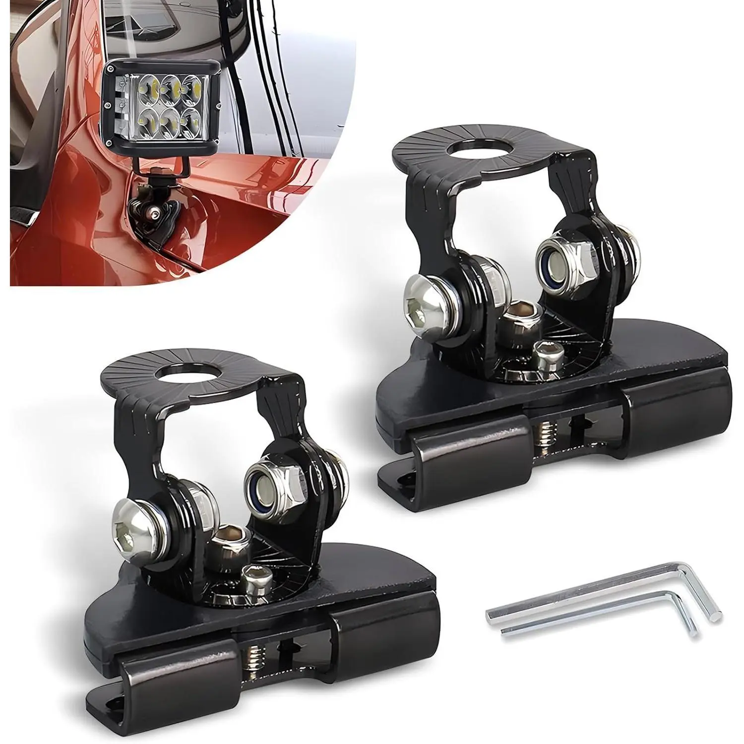 2 PCS Heavy Duty Adjustable LED Light Bar Mounting Brackets - Universal Ditch Light Hood Mounts for Off Road Trucks, Jeeps, Durable Off-Road Accessories for Work Lights with Easy Installation