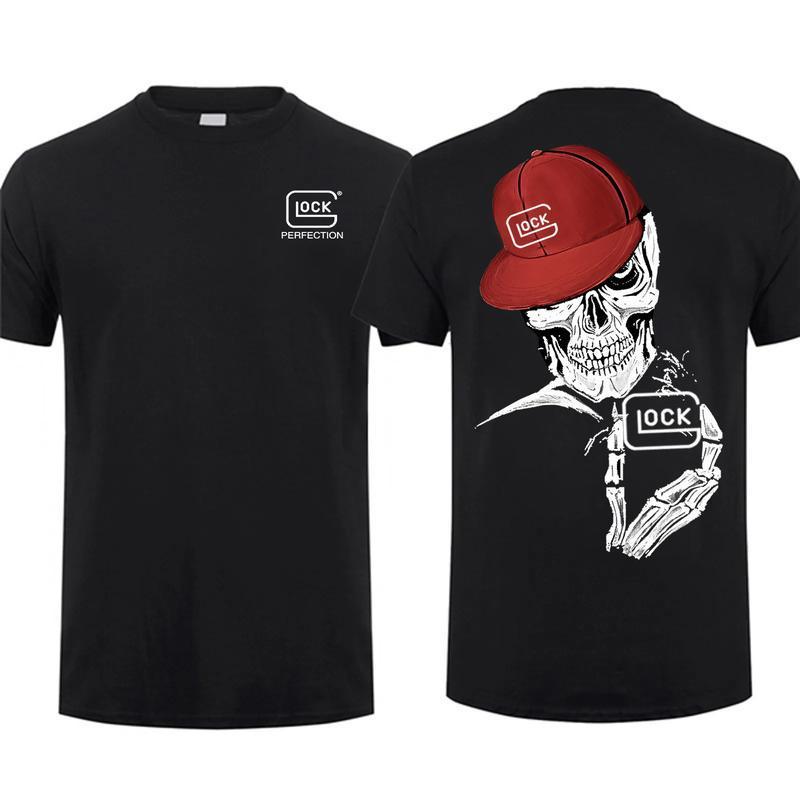 Skull Holding Glock Pistol Logo Double-Sided T-Shirt| Tactical Gun Enthusiast T-Shirt, Unisex Street Style
