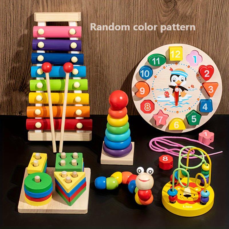 Wooden Montessori Toy Set, Wooden Block, Stacking Blocks, Early Education Kit for Kids, Cognitive & Music Learning, Teaching Aids, Christmas Gift, Unisex