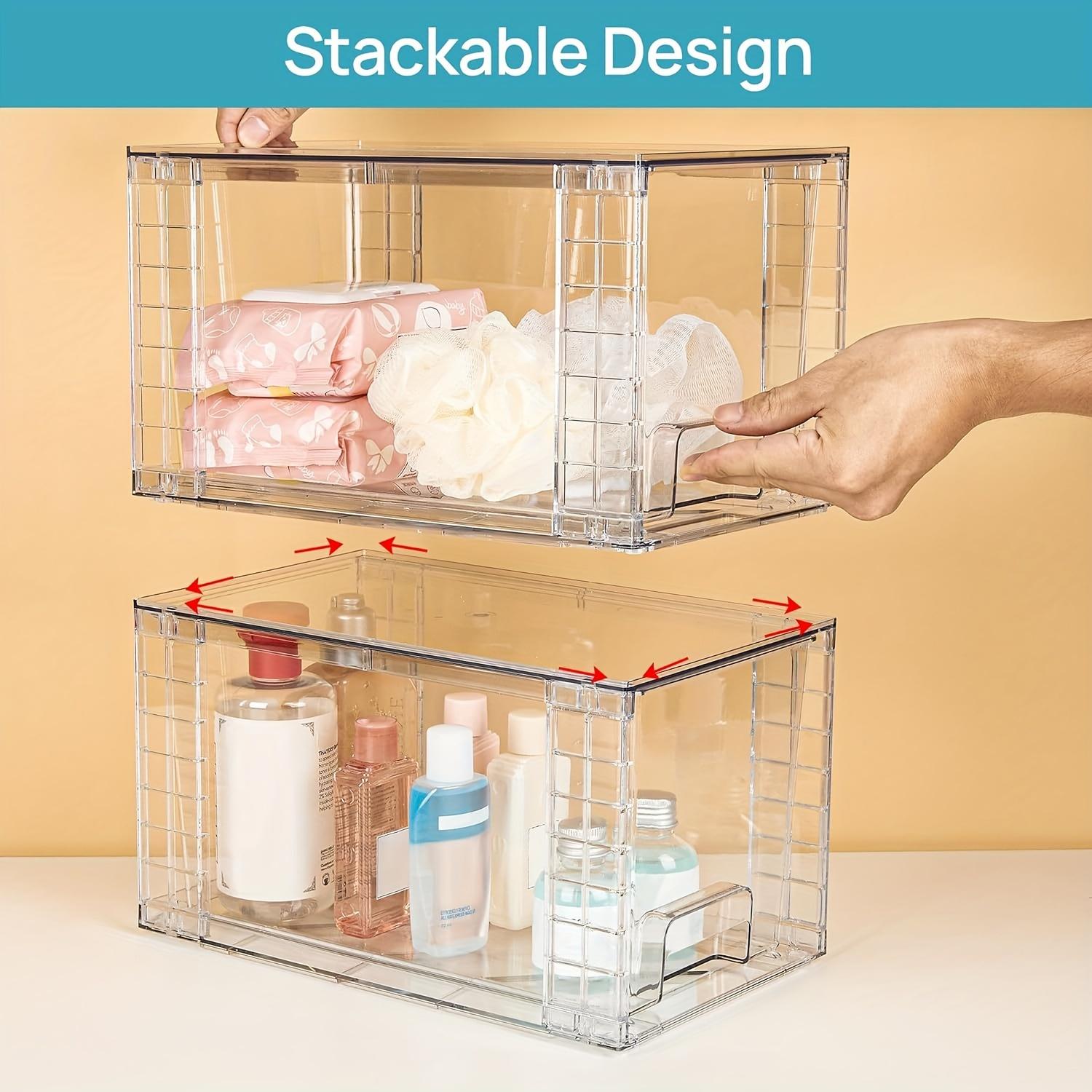 Hot selling styles 2 Pack/ 4 Pack Large Stackable Storage Drawers, Clear Acrylic Drawer Organizers with Handles, Easily Assemble for Bathroom, Kitchen Undersink, Cabinet, Closet, Makeup, Pantry organization and Storage