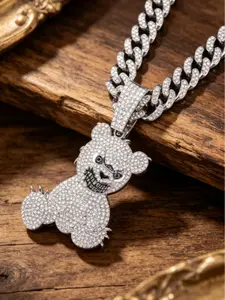 Fashion grin Bear necklace Hip Hop full diamond Cuban chain Modular Italian Charm Bracelet ring maker jewelry adjuster jump rings Halloween Charm Bracelet DIY Kit