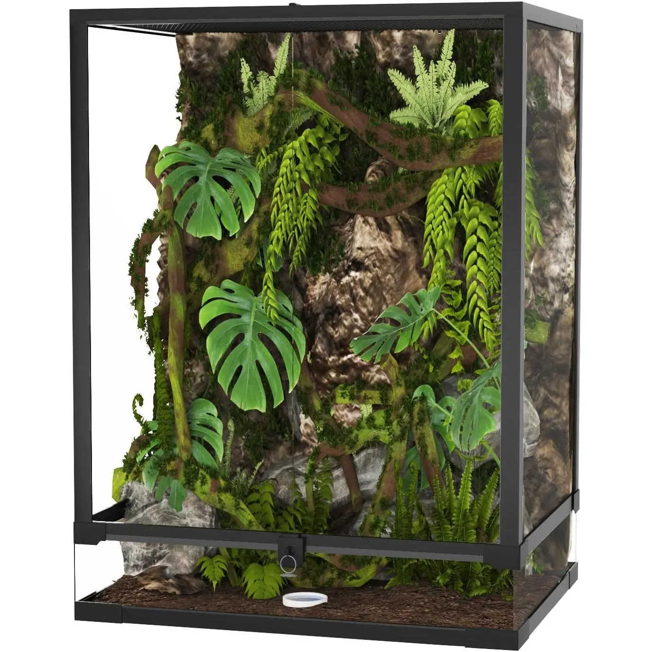 67 Gallon Tall Glass Reptile Terrarium, 36" x 18" x 24" 4.8mm Toughened Glass Tank with Double Hinge Door, Anti-Escape Safety Lock, Top Screen Ventilation & Watertight Base for Lizard, Snake, Chameleon Indoor Breeding