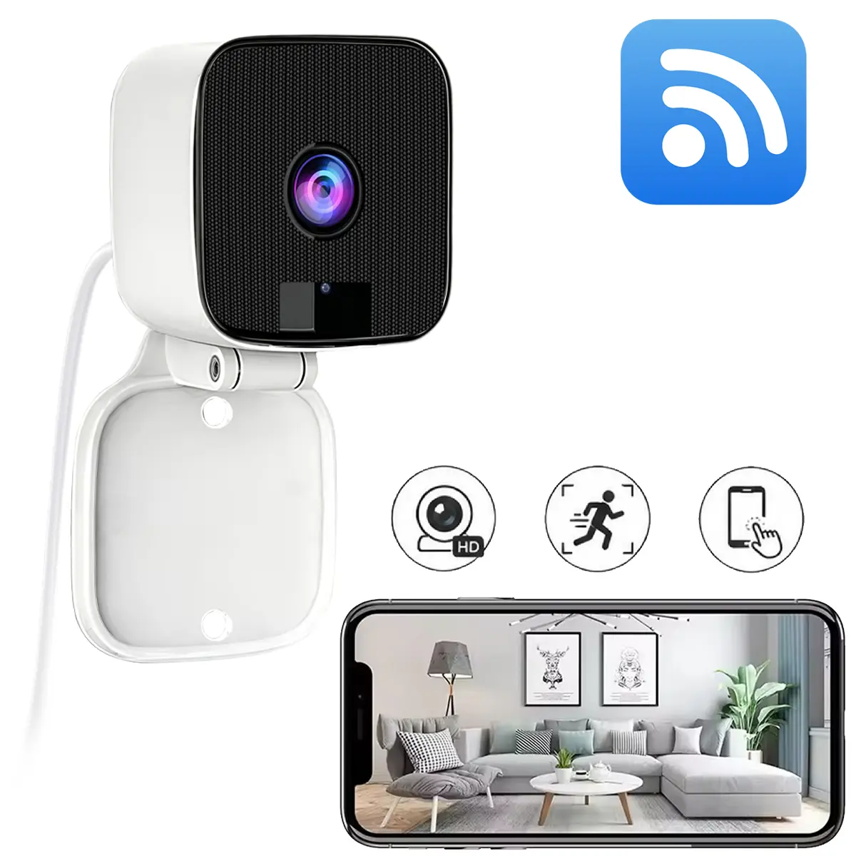 Window Camera HD with 2.4GHz WiFi – Indoor Security Camera, AI Human & Motion Detection,  Night Vision, Two-Way Audio, 24/7 Continuous Recording, Support Cloud Storage, Phone App Remote Access, Easy Install