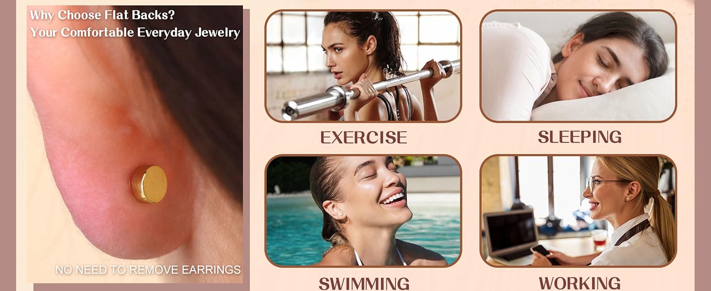 ZELORES  1Pair Gold Plated Flat Back Earrings for Women Silver Post Stud Earrings for Multiple Piercing Small Dainty Helix Tragus Cartilage Stud Trendy Flat back Stud Earrings
