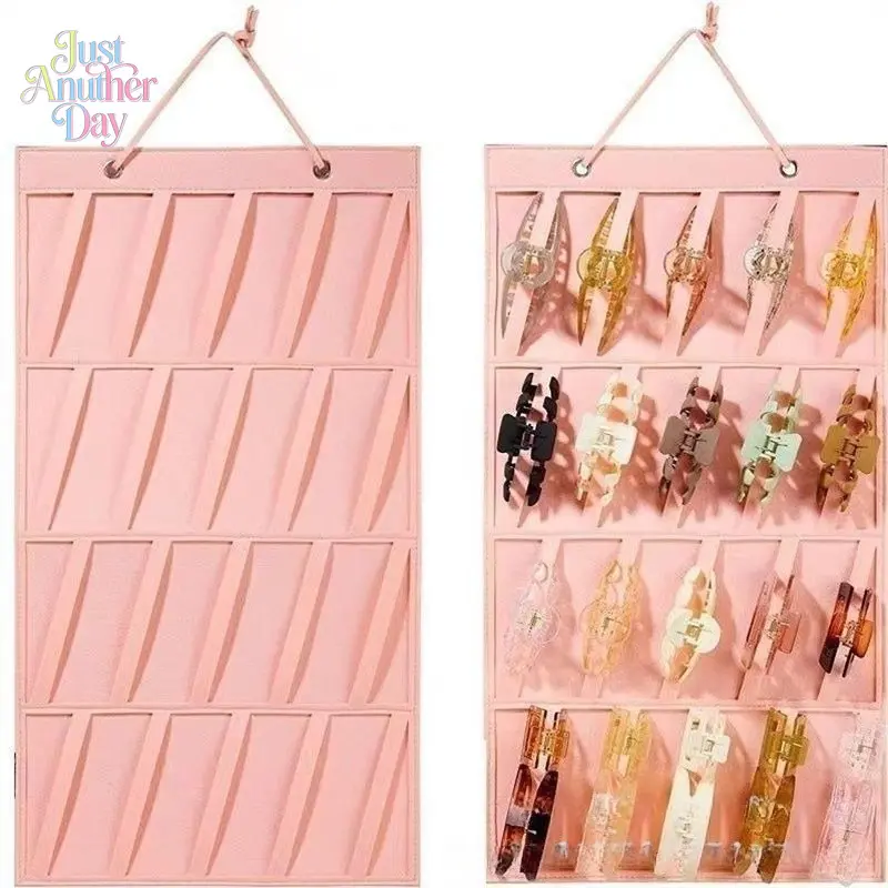 Wall Hanging Multi-slot Hair Claw Clip Storage Bag, Punch-free Portable Hair Accessories Display Organizer, Space-saving Hanging Holder for Shark Clips, Barrettes, Hair Bands & Girls Hair Jewelry