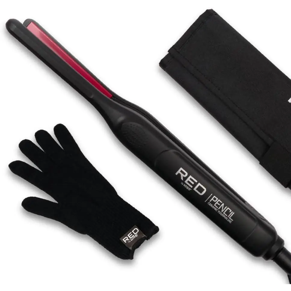 Pencil Flat Iron, 0.3 Inch Tourmaline Ceramic Mini Hair Straightener, Up to 450°F for Short to Medium Hair, Pixie Cuts, Bangs & Edges, Includes Travel Pouch & Heat-Resistant GloveGift.