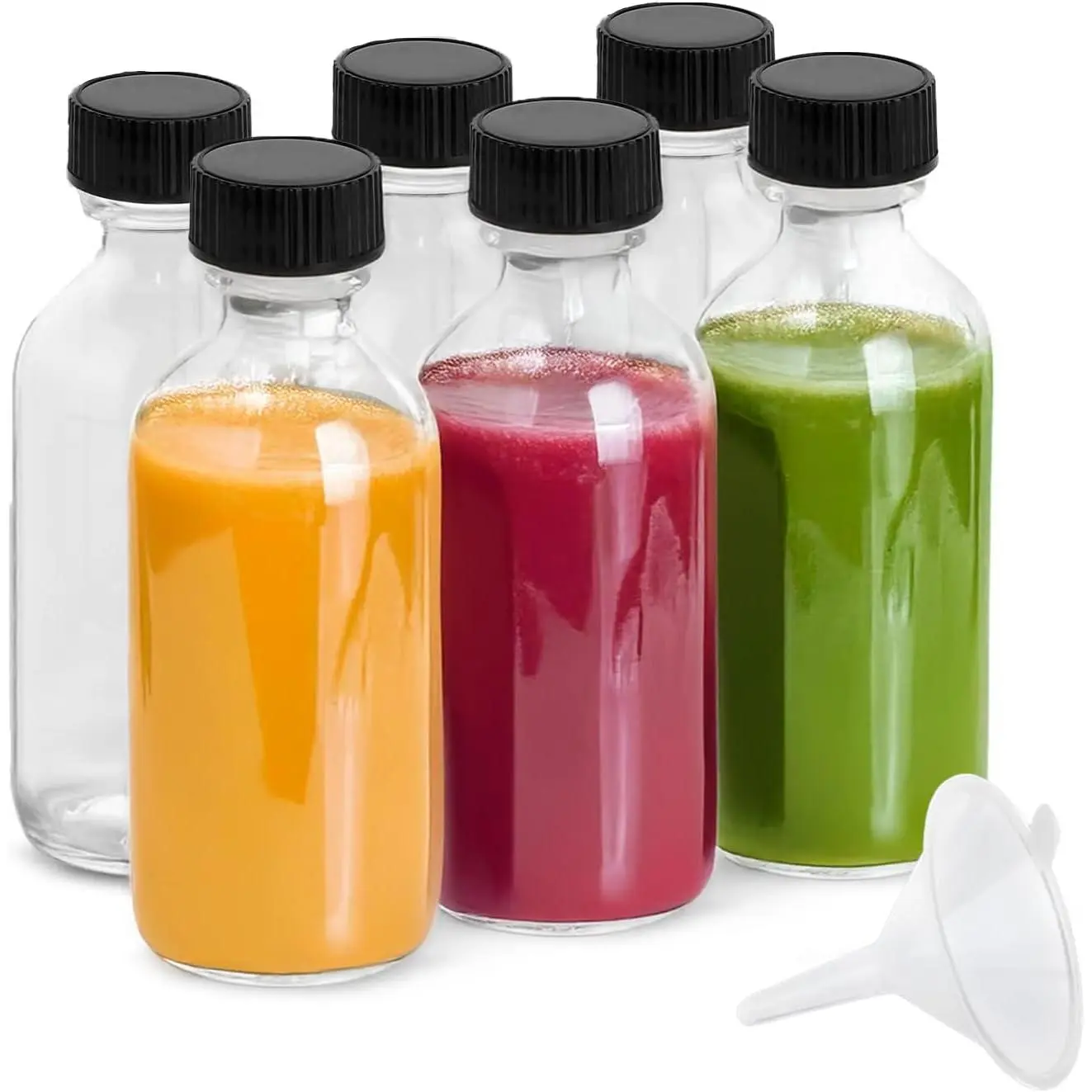 6pack 2oz Shot Bottles with caps,  Ginger Shot Bottles | Leak-proof Airtight Lid| Mini Travel Bottles | Ideal for Ginger, Juice& Immunity Shots |  -Grade Glass