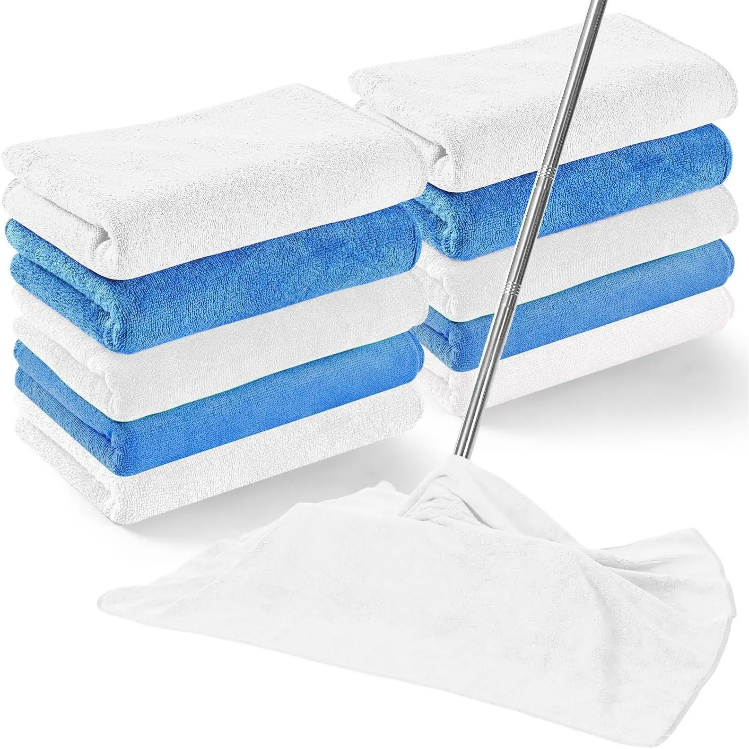 10 count  Microfiber Cloth 30" x 20" Large Floor Microfiber Towel  Washable Free Lint Free Cloth Rag for  Mop Floor Window Housekeeping (White,Blue)