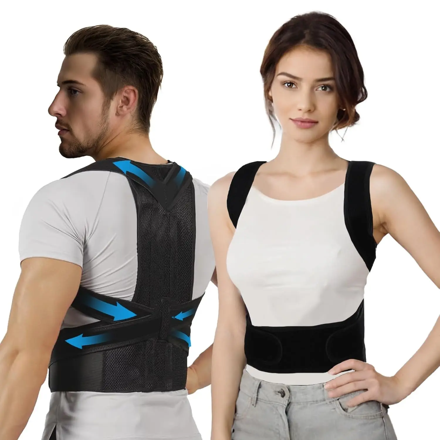 Unisex Adjustable Silicone Posture Corrector - Breathable Back Brace with Lumbar Support, Sports Upper Back Straightener for Work, Daily Wear