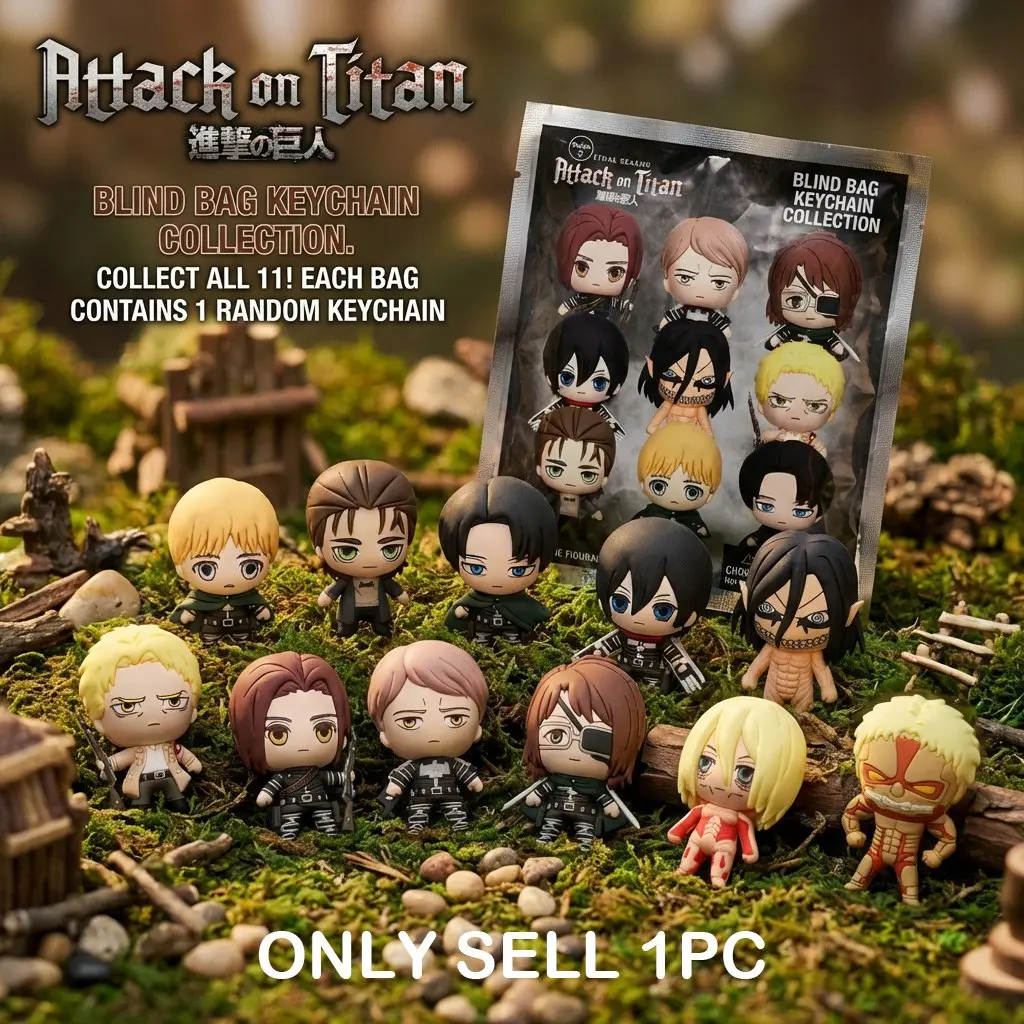1PC Attack on Titan Officially Licensed Mystery Blind Bag 3D PVC Figure Bag Clip Random 1 of Eren Levi Mikasa Armin Titan, Backpack Charm Fashion Bag Decor Anime Fan Gift