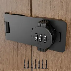 3-Digit Combination Lock Twist Knob Hasp Latch Lock with Password Code Zinc Alloy Door Latch for Doors Kitchen Drawers Cabinets Cupboard (Black)