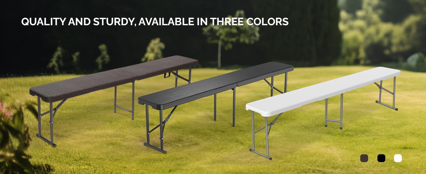 6-Foot Plastic Folding Bench – Portable Indoor/Outdoor Seating for Picnics, Parties, Camping, and Dining; Ideal for Gardens, Soccer Games, and Various Recreational Events – Features a Smooth HDPE Surface (Set of 2; White or Black; 6-Foot)