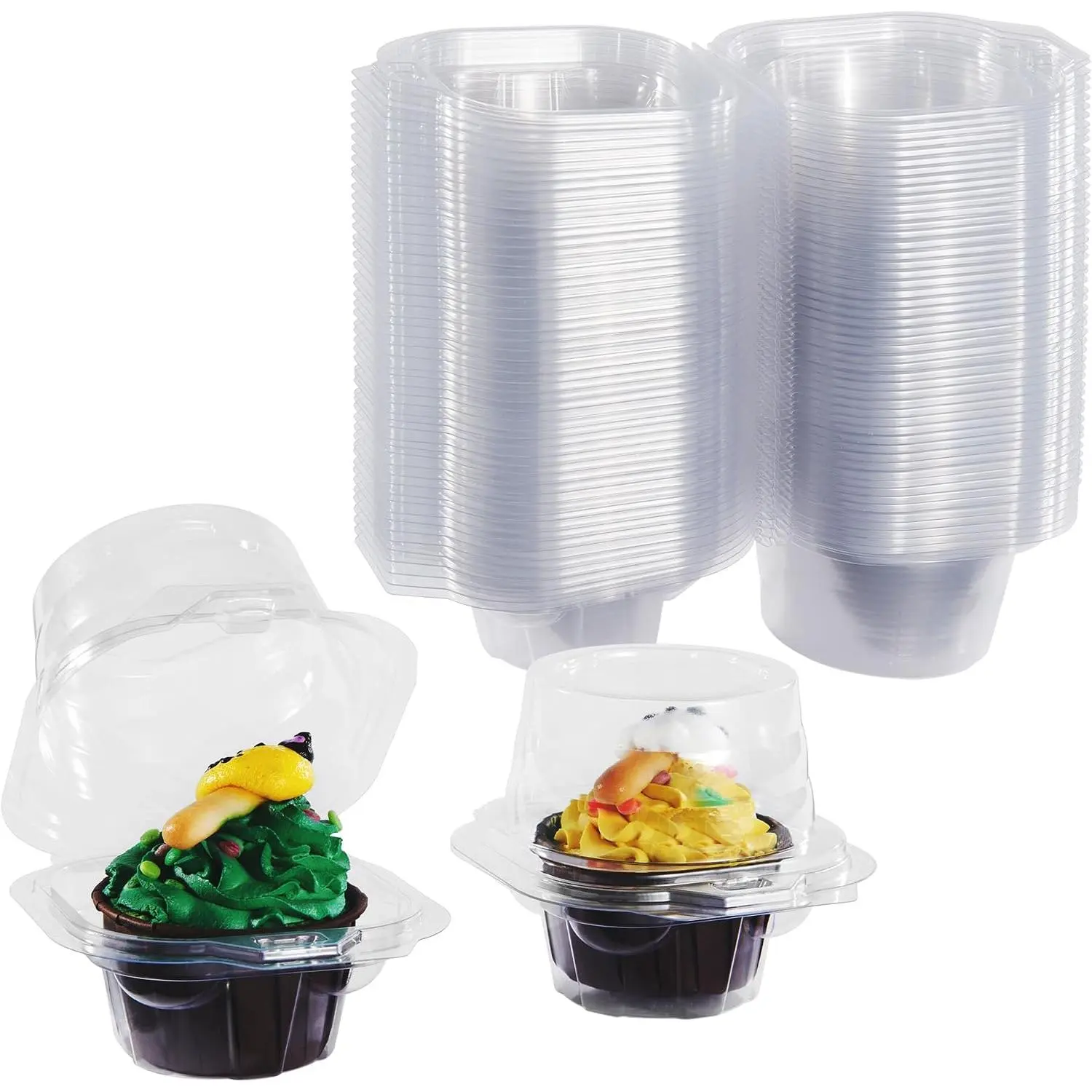 50-Pack Transparent Cupcake Boxes - Foldable Design, , ,  for Showcasing and Protecting Cakes and Muffins