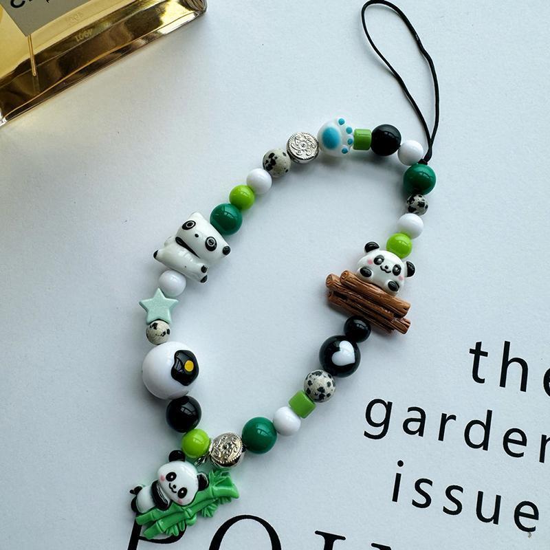 Chinese Style Cartoon Panda Beaded Phone Chain Anti-loss Phone Strap Charm Cute Pendant Lanyard For Girl Cell Phone Wrist Strap
