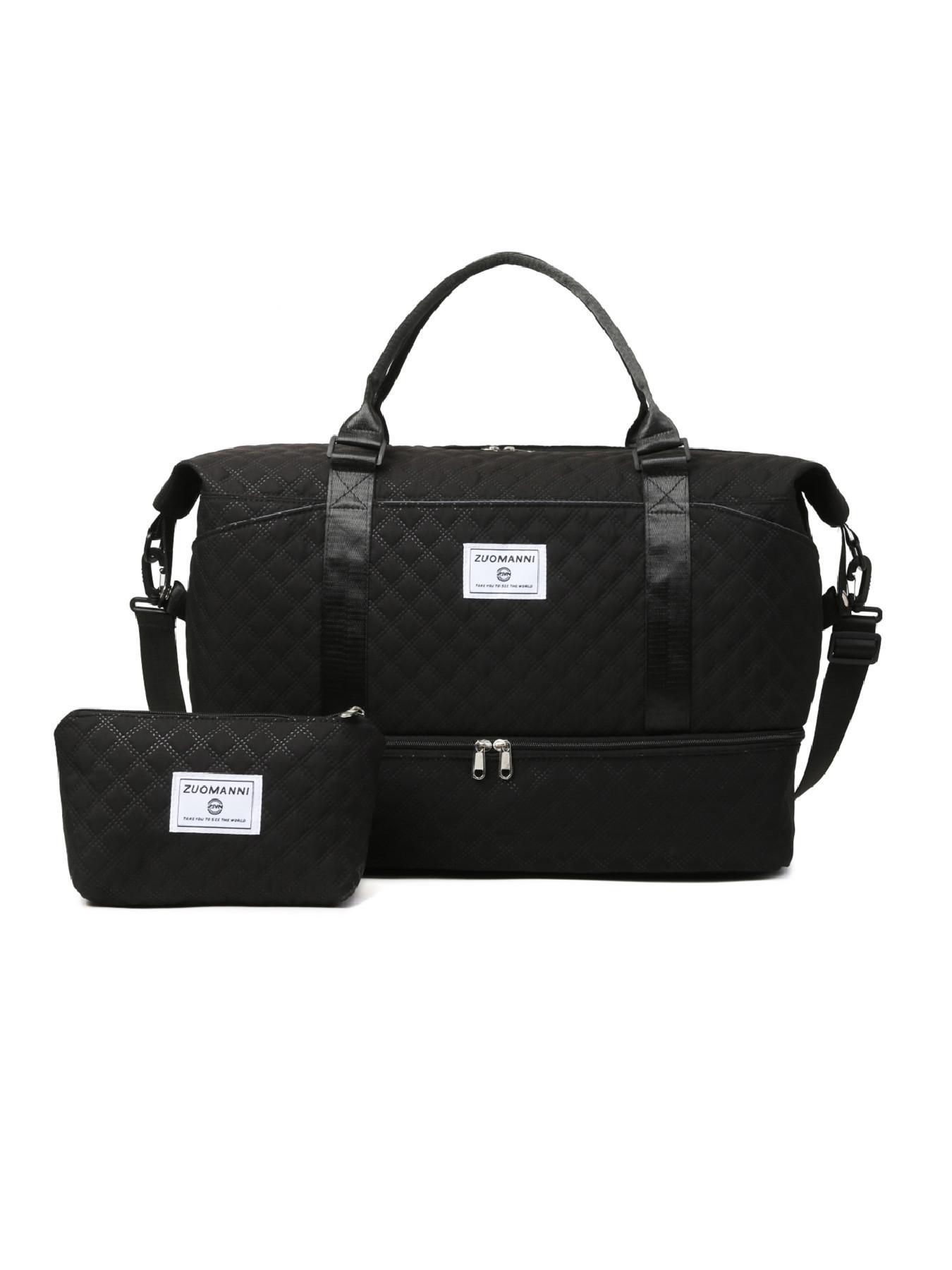 Large Capacity Travel Bag Set, Letter Pattern Zipper Travel Bag with Shoe Compartment, Casual Sports Fitness Bag for Women & Men, Weekender Travel Set