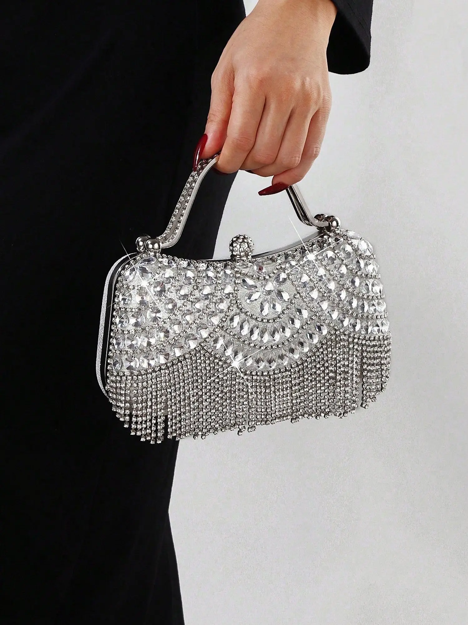 Vintage Handmade Rhinestone Evening Bag, New Fashion High-End Sequin Evening Bag, Elegant Fringe Shoulder Chain Crossbody Bag for Women Crossbody Purse, Embellished Shoulder Bag