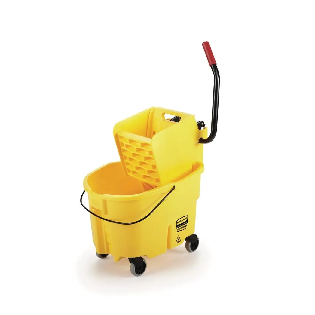 WaveBrake 26 Qt. Side-Press Mop Bucket and Wringer Combo  Wheels, Yellow, for Professional/Industrial/Business Heavy-Duty Floor Cleaning/Mopping