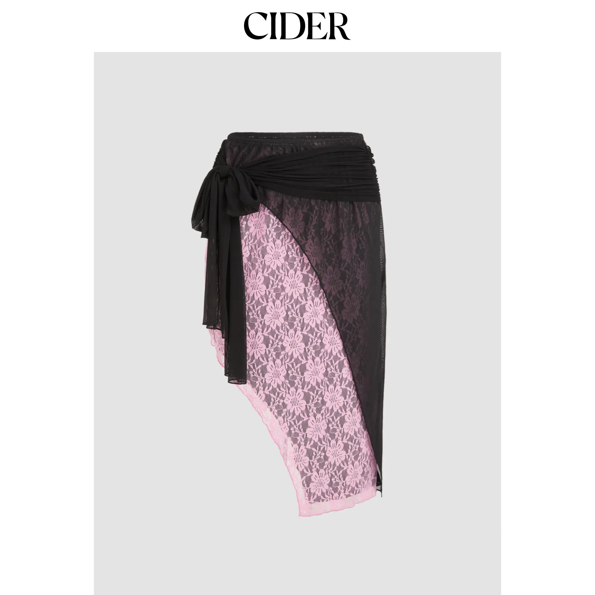 Cider [size 2-10] Middle Waist Lace Floral Bowknot Asymmetrical Midi Skirt