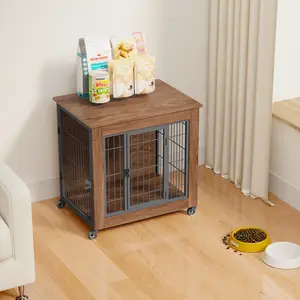 27.2" or 38.6" Dog Crate Furniture with Wheels for Small Dogs, Heavy Duty Dog Kennel Indoor with 2 Doors, Wooden Pet Cage End Table, Double-Doors Sturdy Metal Dog Cage for Anxious Dogs