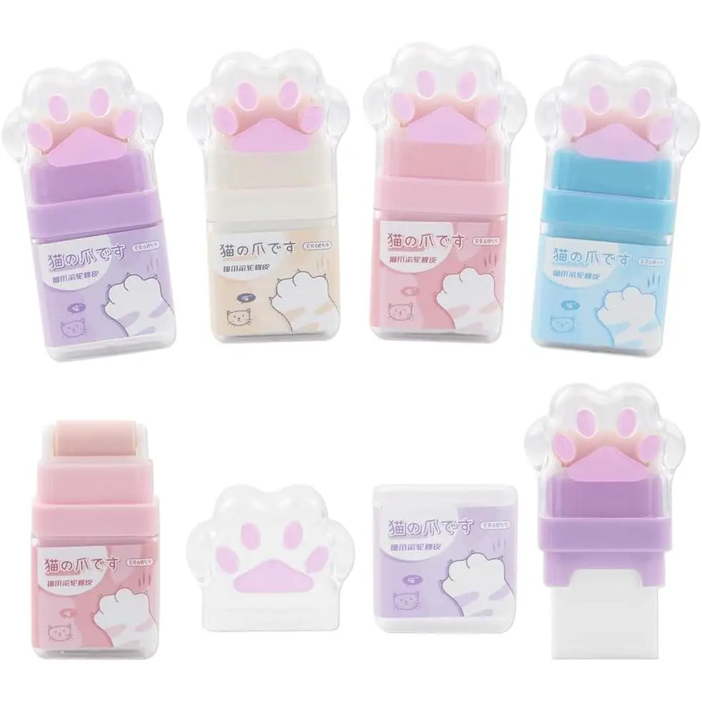 4 count  Paw Roller Eraser, Colorful Cute  Rubber,  Eraser with Shaving Roller Case for School Office  Stationery, 70 x 31 x 15mm