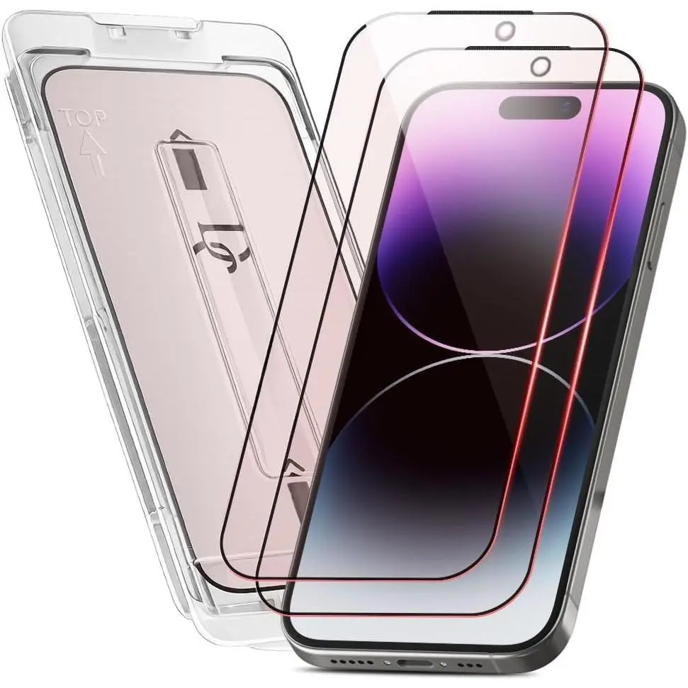 2-Pack Red Light Converter Screen Protector for  14 Pro, Quantum Dot Technology Converts Blue Light to Red Light for  Sleep & Eye Comfort, 9H Tempered Glass with Easy-Install Frame