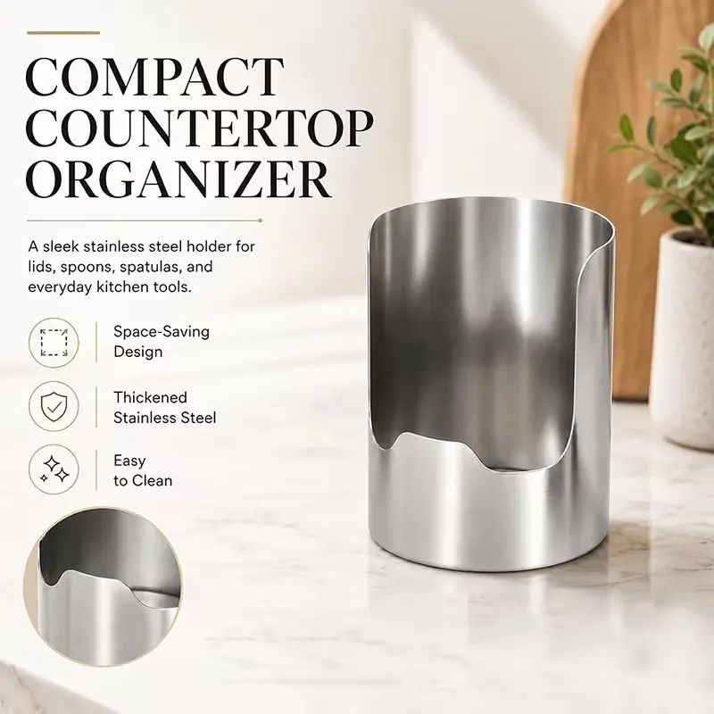 Multi‑Function Kitchen Utensil Holder, Stainless Steel Pot Lid & Spatula & Ladle Organizer, Drawer‑Style Cutting Board Storage Rack, Countertop Vertical Holder for Pot Lids, Spoons and Cutting Boards, Space‑Saving Home Kitchen Storage Shelf
