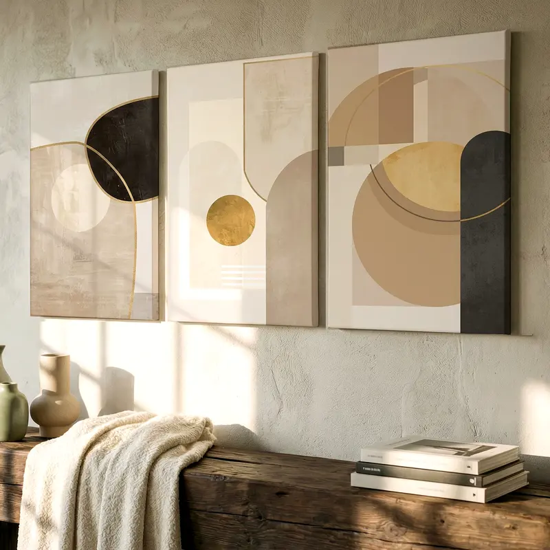 3-Piece Artistic Modern Abstract Geometric Designs Print Wall Art Set, Large Home Decor for Living Room, Bedroom