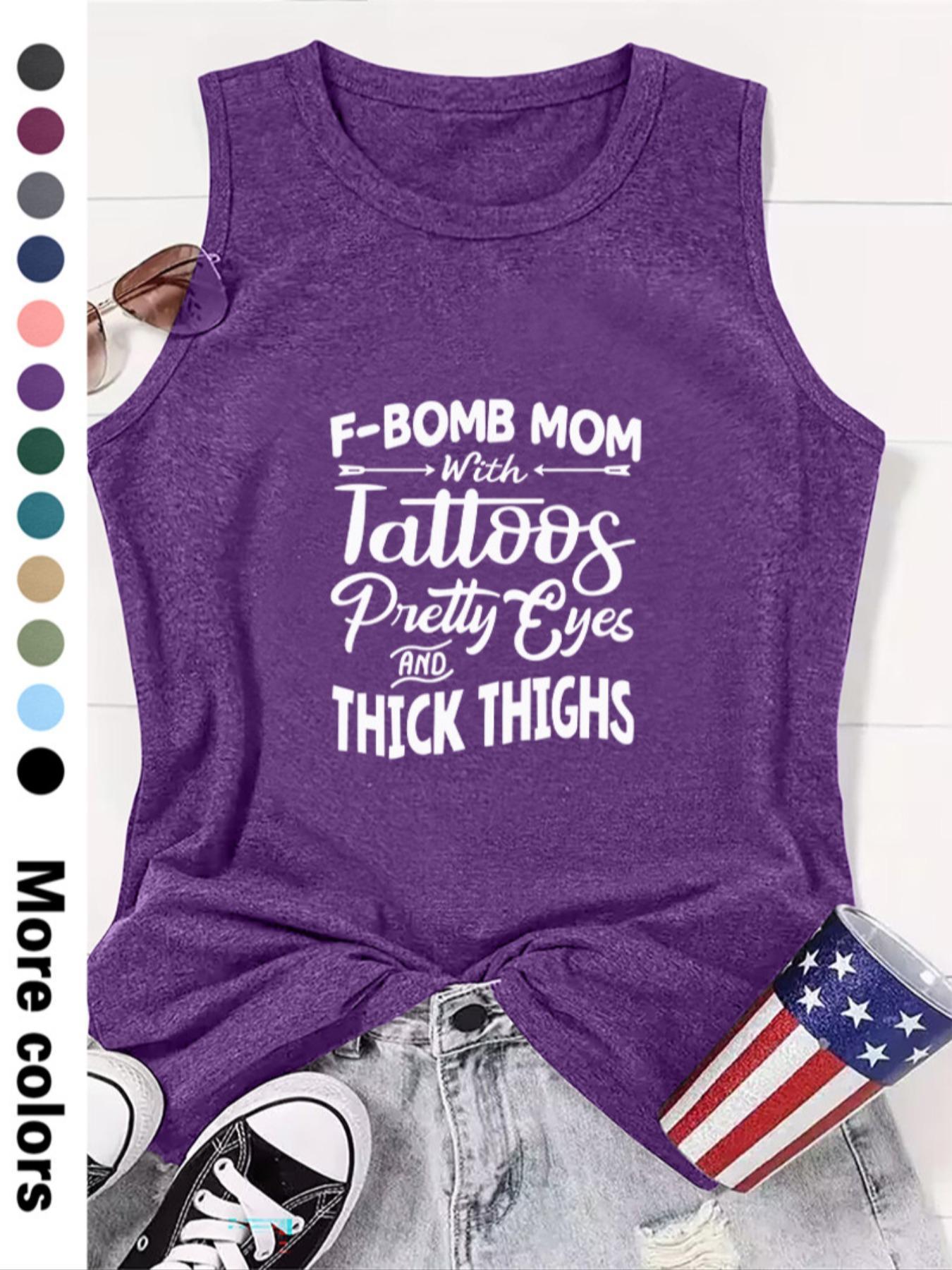 Women's Letter Print Round Neck Tank Top, Summer Clothes Women, Casual Sleeveless Crew Neck Top for Summer, Women's Top for Daily Wear