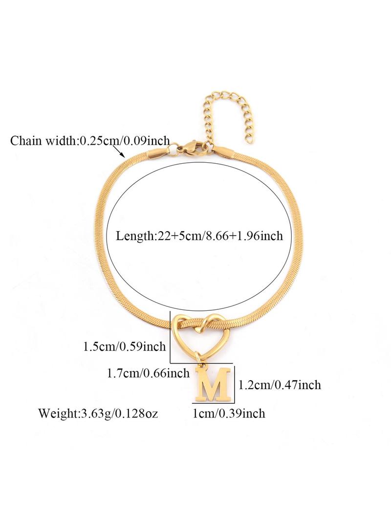 Heart Initial Anklet for Women, Fashionable Stainless Steel Herringbone Chain Anklet for Women & Girls, Trendy All-match & Exquisite Jewelry, Personalized Jewelry Gift for Birthday Gift