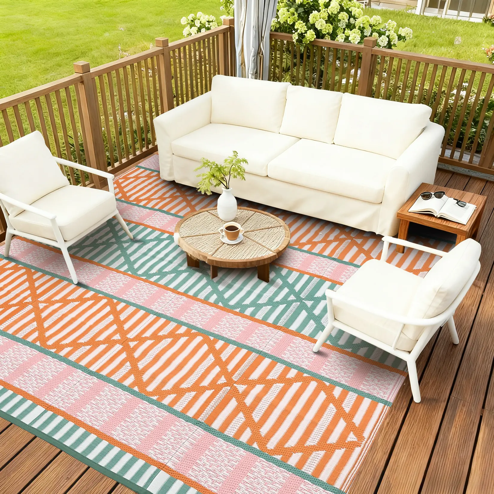 Reversible Outdoor Rug - Washable Plastic Patio Carpet - UV & Weather Resistant, Easy to Clean, Collapsible - Classic Black Coffee, 9x18ft, US Specs