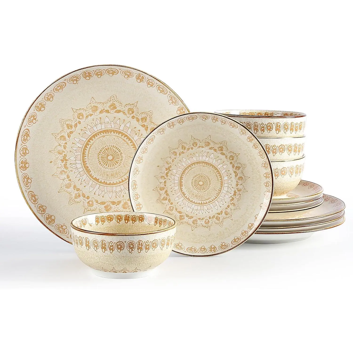 Dinnerware Sets Service for 4, 12 count Porcelain Plates and Bowls for Kitchen, Housewaring , Chip and Scratch Resistant Dish Set,  Dishwasher and Microwave Safe Plate Set, Bohemian
