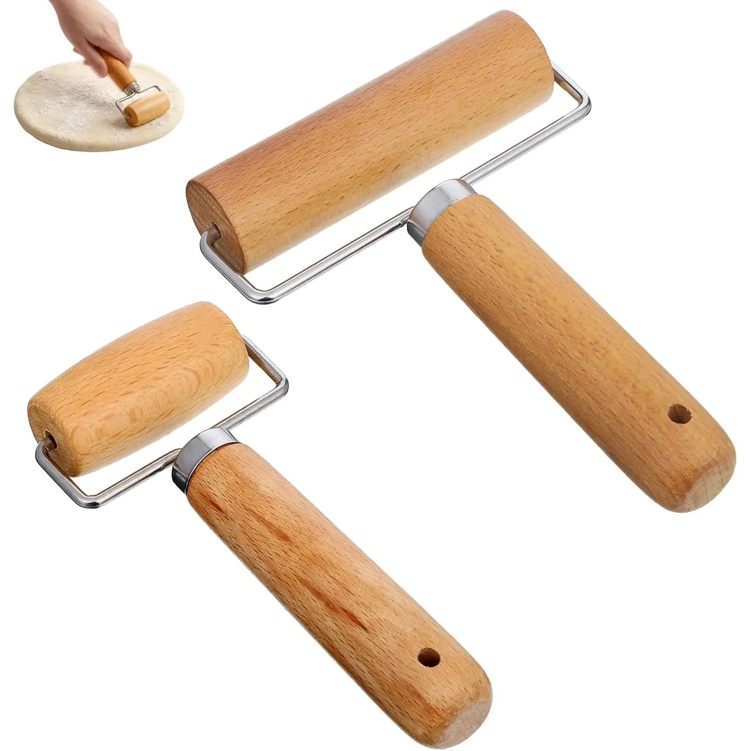 2 count Pastry Roller, Wooden Rolling Pins Pizza Dough Roller Non-Stick Mini Rolling Pin for Pizza, Cookie, Pie, Dumpling,  Kitchen Baking and Cooking