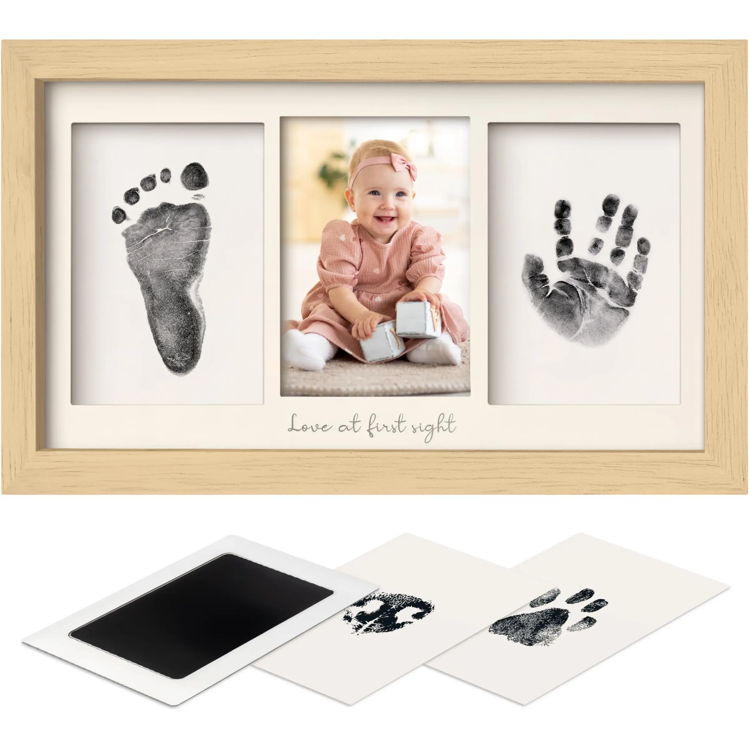 Three-Piece Pet Paw Print Memorial Frame, Baby First Birthday DIY Handprint & Footprint Ornament, Wall-Mountable Photo Frame
