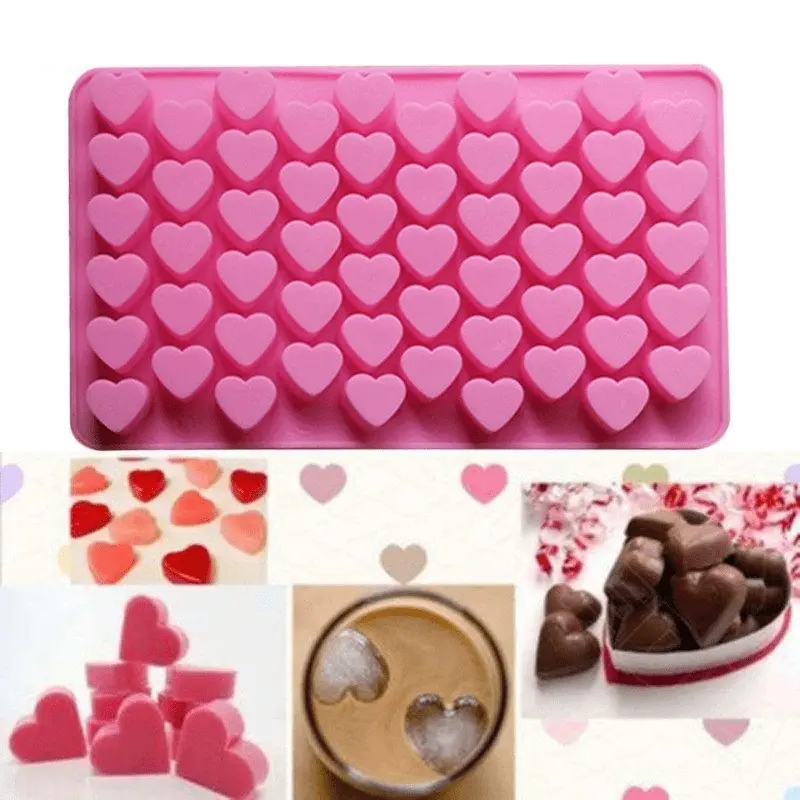 1pc, 55 grid heart-shaped cake mold, food grade silicone chocolate mold, DIY love chocolate baking tool, lacquer wax granule mold, parent-child gift, home baking
