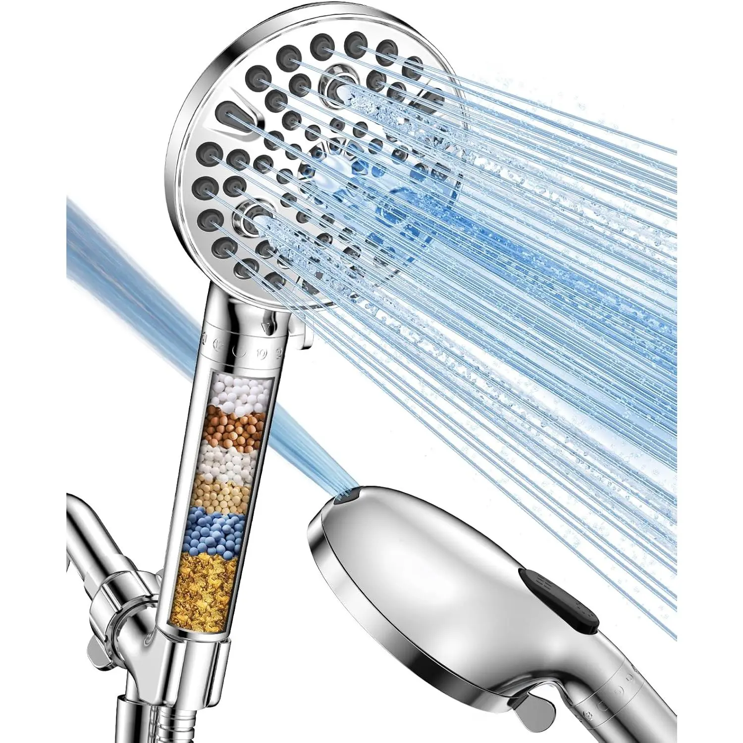 Filtered Shower  with Handheld-10 Modes High  Showerhead with -in Power Wash,Long 71-inch Hose & Adjustable Bracket, Water Softener Filter Beads for Hard Water-Remove Chlorine