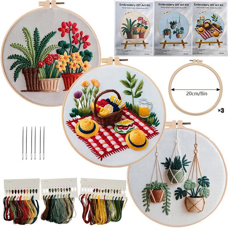Christmas Flower Picnic Embroidery Kit – DIY Holiday Stitching with English Guide for Beginners