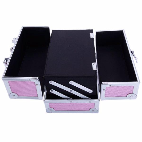 SM-2176 Aluminum Makeup Train Case Jewelry Box Cosmetic Organizer with Mirror 9"x6"x6" Pink