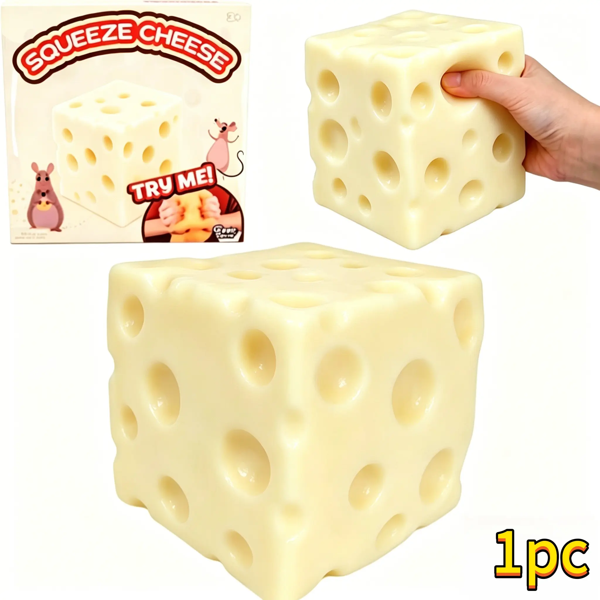 Cheese Block Shape Stress Ball, Moldable Giant Cheese Toy, Non-Bouncy Relaxation Toy, Soft Comfortable, Ideal Christmas Gift