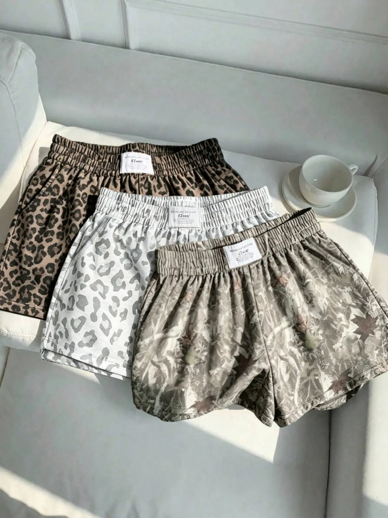 3-Piece Women's Y2K Millennial Style Camouflage & Leopard Print Loose Shorts, Casual Elastic Waist Side Pocket Shorts, Suitable for Commuting, Outdoor Activities & Daily Wear, Comfy Summer Shorts